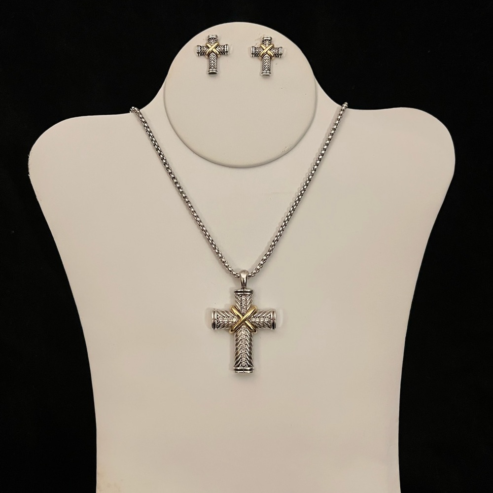 Silver and Gold Cross Pendant Necklace